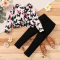 2-piece Toddler Girl Butterfly Print Twist Knot Long-sleeve Top and Black Pants Set Black