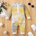 Tie Dye Long-sleeve Cotton Ribbed Baby Jumpsuit Pale Yellow
