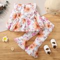 2-piece Toddler Girl Floral Print Ruffled Long-sleeve Top and Flared Pants Set Orange