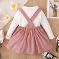 2-piece Toddler Girl Waffle White Top and Cat Embroidered Pink Overall Dress Set Pink image 5