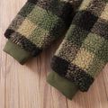 2-piece Toddler Boy Plaid Fuzzy Pullover Sweatshirt and Pants Set Army green image 4