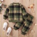 2-piece Toddler Boy Plaid Fuzzy Pullover Sweatshirt and Pants Set Army green image 5
