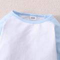 2-piece Toddler Boy Colorblock Long Raglan Sleeve Top and Wing Design Denim Overalls Set Dark Blue/white