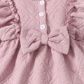 Baby Solid Button Down Long-sleeve Ruffle Bowknot Dress Dark Pink