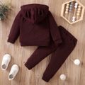 2-piece Toddler Girl Textured Button Design Hoodie Sweatshirt and Solid Color Pants Set Burgundy image 5