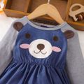 100% Cotton 2pcs Baby Girl Cartoon Bear Pattern Blue Imitation Denim Raglan Long-sleeve Dress Set Deep Blue
