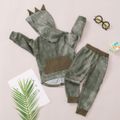 2-piece Toddler Boy/Girl Tie Dye Dinosaur Spike Design Hoodie Sweatshirt and Pants Set Dark Green