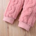 2pcs Baby Girl Solid Fuzzy Fleece Long-sleeve Pullover and Trousers Set Pink