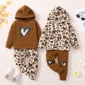 2-piece Toddler Girl Heart/Leopard/Rainbow Print Hoodie Sweatshirt and Elasticized Pants Set Brown