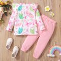 2-piece Toddler Girl Ruffled Letter Butterfly Print Long-sleeve Tee and Elasticized Pink Pants Set Pink