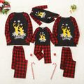 Christmas Reindeer Snowflake and Letter Print Family Matching Red Plaid Raglan Long-sleeve Pajamas Sets (Flame Resistant) Red