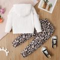 2-piece Toddler Girl Letter Heart Print Ruffled Ribbed Hoodie Sweatshirt and Leopard Print Pants Set White