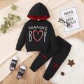 Valentine's Day 2-piece Toddler Boy Letter Print Hoodie Sweatshirt and Elasticized Black Pants Set Black