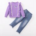 Peppa Pig 2-piece Toddler Girl Flounce Purple Sweatshirt and Denim Pants Set Light Purple