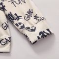2pcs Baby Boy 95% Cotton Denim Ripped Jeans and All Over Graffiti Letter Print Long-sleeve Hoodie Set Color block image 4