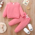 2pcs Baby Girl Solid Long-sleeve Loungewear Pullover and Trousers Set Dark Pink