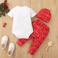 3pcs Baby Boy 95% Cotton Short-sleeve Love Heart & Letter Print Romper and Pants with Hat Set Red/White image 3
