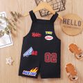 Baby Boy/Girl All Over Number and Letter Print Black Overalls Shorts Black