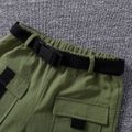 2pcs Toddler Boy Casual Black Tee and Belted Pocket Design Cargo Shorts Set Black