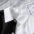 Toddler Girl Lapel Collar Button Design Irregular Hem Black & White Splice Short-sleeve Dress Black/White