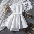 Toddler Girl Lapel Collar Button Design Irregular Hem Black & White Splice Short-sleeve Dress Black/White image 5