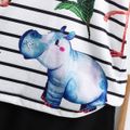2pcs Toddler Boy Playful Animal Print Stripe Tee and Pocket Design Shorts Set BlackandWhite image 4
