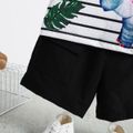 2pcs Toddler Boy Playful Animal Print Stripe Tee and Pocket Design Shorts Set BlackandWhite image 5