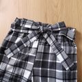 2pcs Toddler Girl Plaid  Doll Collar Button Design Long-sleeve Blouse and Belted Shorts Set Black/White
