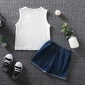 2pcs Toddler Casual Ripped Denim Shorts and Letter Print Sleeveless Tee set White image 4