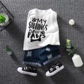 2pcs Toddler Casual Ripped Denim Shorts and Letter Print Sleeveless Tee set White image 5
