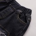 2pcs Toddler Boy Trendy Ripped Denim Jeans And Letter Print Hoodie Sweatshirt Set Beige image 5