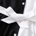 Toddler Girl Lapel Collar Colorblock Splice Irregular Hem Long-sleeve Shirt Dress Black/White image 4