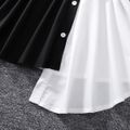 Toddler Girl Lapel Collar Colorblock Splice Irregular Hem Long-sleeve Shirt Dress Black/White image 5