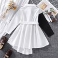 Toddler Girl Lapel Collar Colorblock Splice Irregular Hem Long-sleeve Shirt Dress Black/White