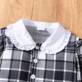 2pcs Toddler Girl Plaid  Doll Collar Button Design Long-sleeve Blouse and Belted Shorts Set Black/White image 3