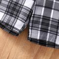 2pcs Toddler Girl Plaid  Doll Collar Button Design Long-sleeve Blouse and Belted Shorts Set Black/White image 4