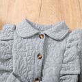 Toddler Girl Ruffled Textured Lapel Collar Button Design Belted Coat Grey