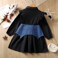2pcs Toddler Girl 100% Cotton Lapel Collar Button Design Black Dress and Denim Waist Corset Set Black