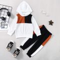 2pcs Toddler Boy Casual Colorblock Hoodie Sweatshirt and Pants Set Multi-color