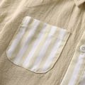 2pcs Toddler Boy Gentleman 100% Cotton Striped Lapel Collar Shirt and Pants Set Apricot