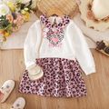 Toddler Girl Faux-two Leopard Print Splice Doll Collar Long-sleeve Dress White image 1