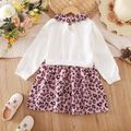 Toddler Girl Faux-two Leopard Print Splice Doll Collar Long-sleeve Dress White image 3