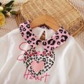 Toddler Girl Faux-two Leopard Print Splice Doll Collar Long-sleeve Dress White