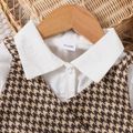 2pcs Toddler Girl Lapel Collar Long-sleeve White Shirt Dress and Houndstooth Vest Set White
