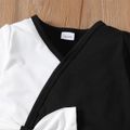 2pcs Toddler Girl Bowknot Design Splice V Neck Long-sleeve Tee and Black Flared Pants Set Black image 4