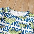 2pcs Toddler Boy Trendy Ripped Denim Jeans and Dinosaur Print Sweatshirt Set Green