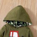 2pcs Toddler Boy Trendy Vehicle Print Hoodie Sweatshirt and Camouflage Print Pants Set Dark Green image 4