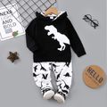 2pcs Toddler Boy Playful Dinosaur Print Hoodie Sweatshirt and Pants Set White