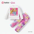 Barbie 2pcs Toddler Girl Character Print Long-sleeve Cototn Tee and Gradient Color Pants Set White image 1