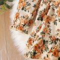 Toddler Girl Elegant Floral Print Ruffled Belted Corduroy Dress Beige image 5